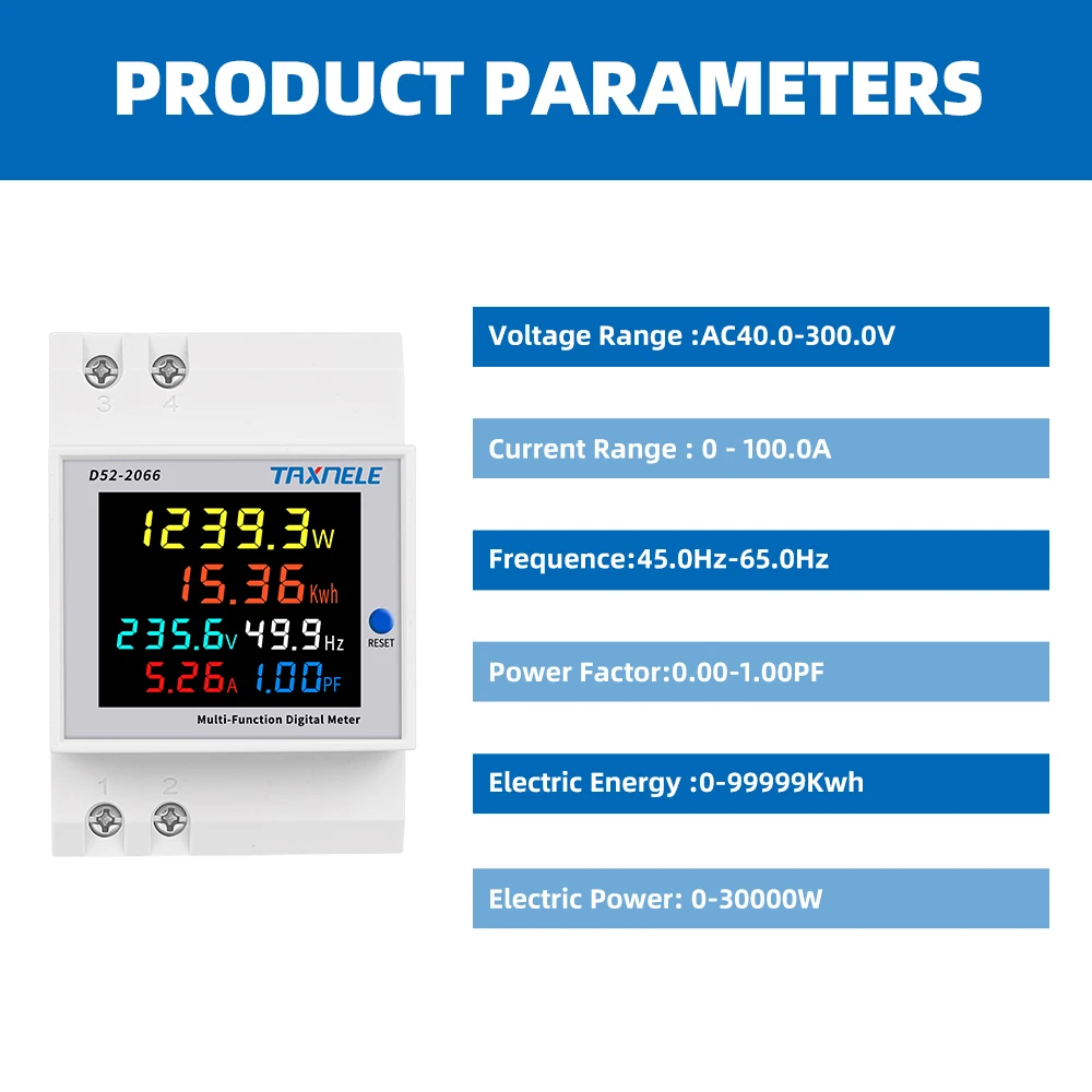 Produktbild von AC-Monitor 100 A Mit Eingebautem CT – 40–300 V / 250–450 V, 45–65 Hz, Leistungsfaktor, Aktive Energie & Frequenz
