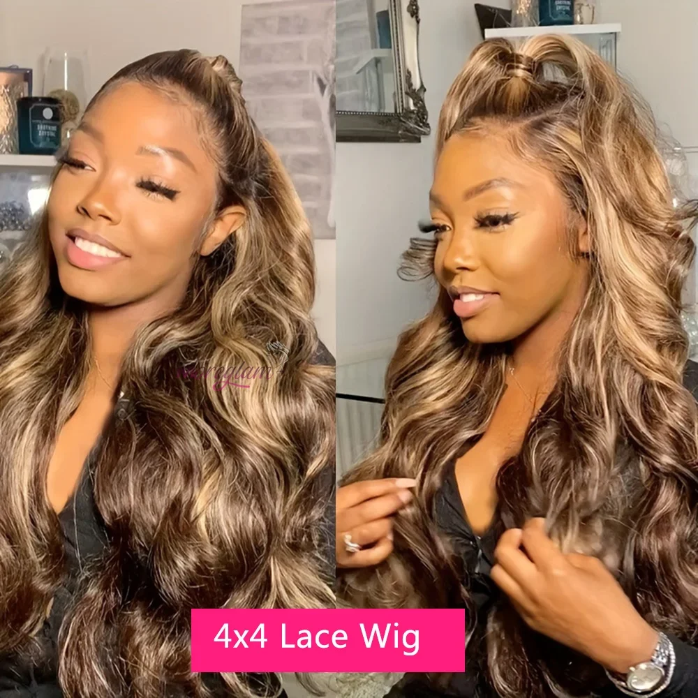 Blonde Highlight Lace Frontal Wigs for Black Women 180% Density Body Wave Malaysian Remy Human Hair_voghion.com