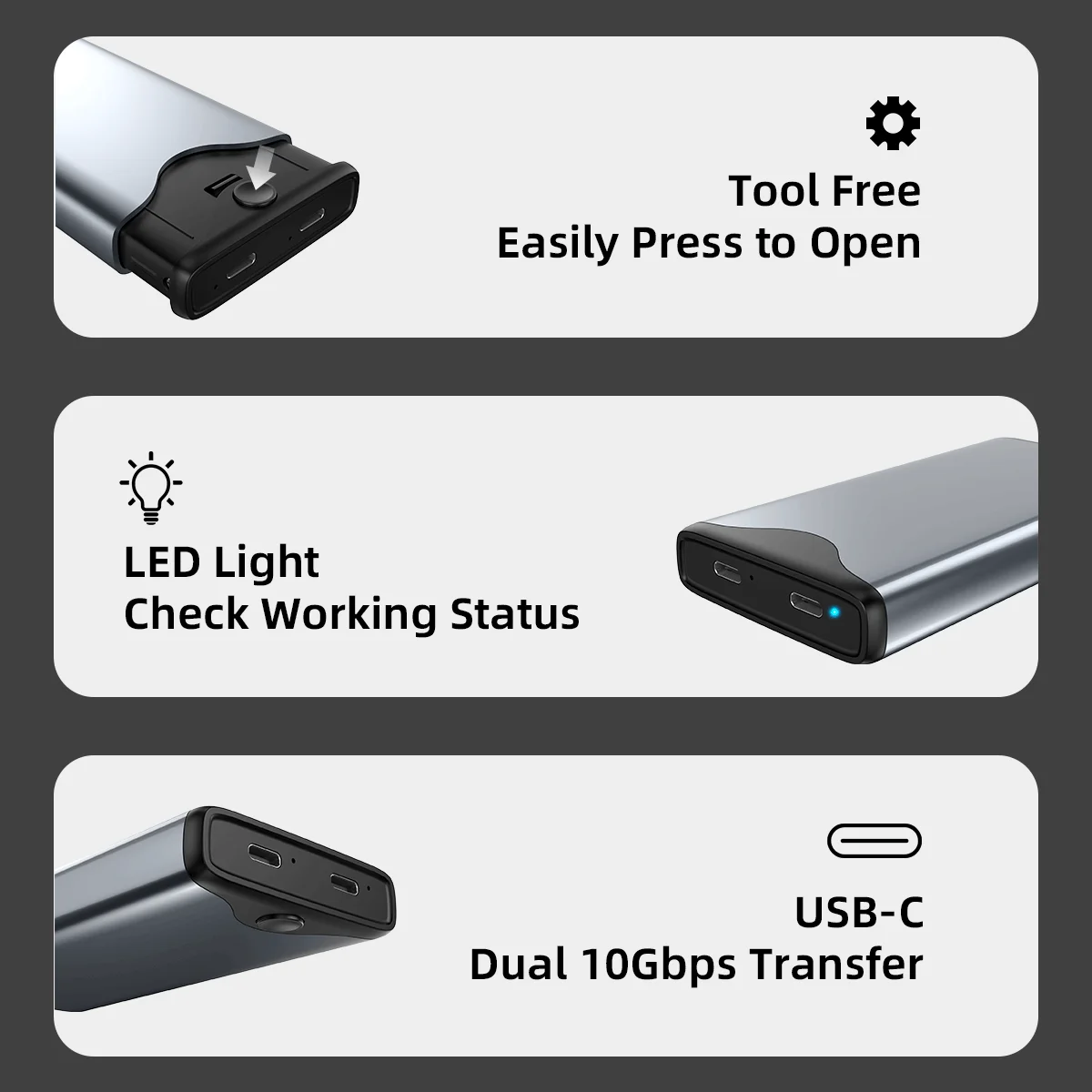 Dual Hard Drives USB3.2 Type C NVME Sata Enclosure Multiple Hard Drive Protective Case