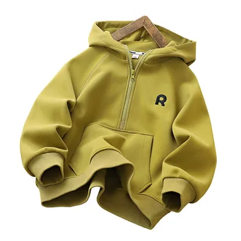 Kids Long Sleeve Hoodie for Boys and Girls Cotton Plain Pullover Sweatshirt ODM Baby Supply zip up hoodies for child