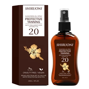 Private Label Organic Vegan Coconut Oil Gel Face & Body Sunscreen with Instant Sun Glow for Tanning Spray