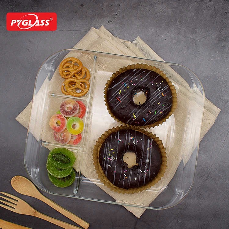 Glass Divided Plate with 4 Compartments Divided Dinner Plates Breakfast Plate with Dividers
