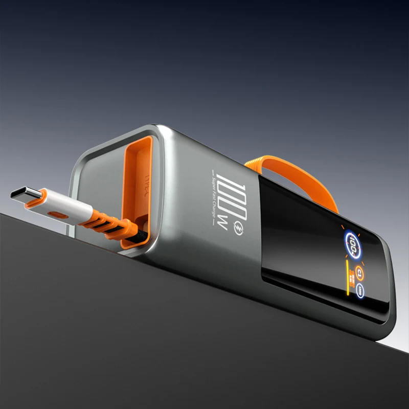 Creative 100W Super Fast Charging Digital Display Power Bank 25000mAh Built-in Cable Lanyard Design Portable Charger PB221