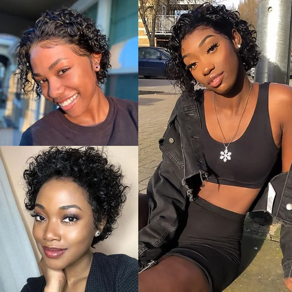 Perucă scurtă, creță, tunsoare Pixie, 99J, peruci de păr uman colorate, perucă braziliană, peruci Bob cu dantelă frontală HD pentru femei, vânzare_voghion.com