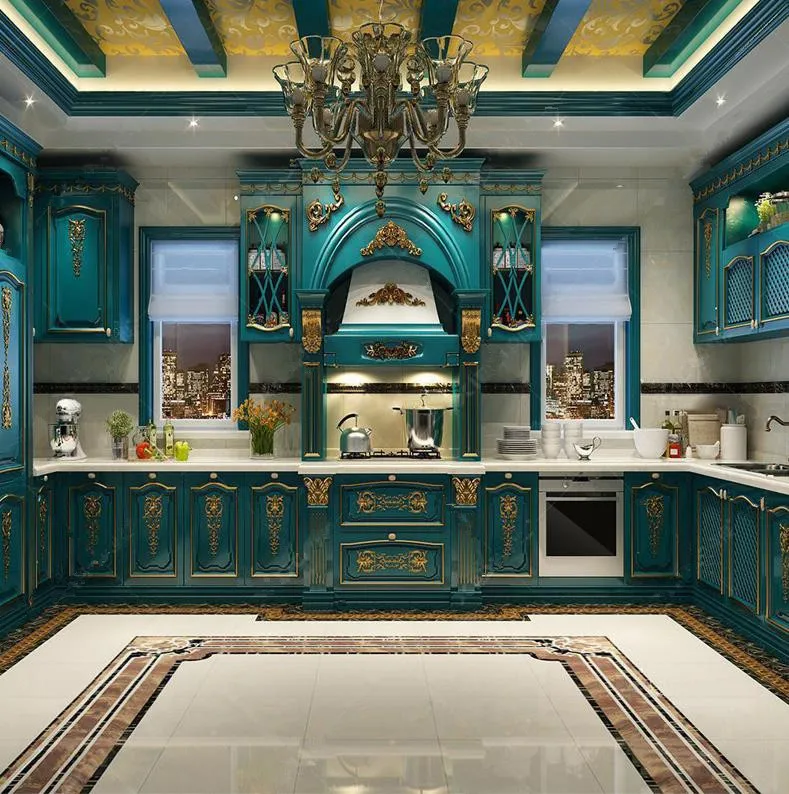 French luxurious classic ready made kitchen cabinet design manufacture