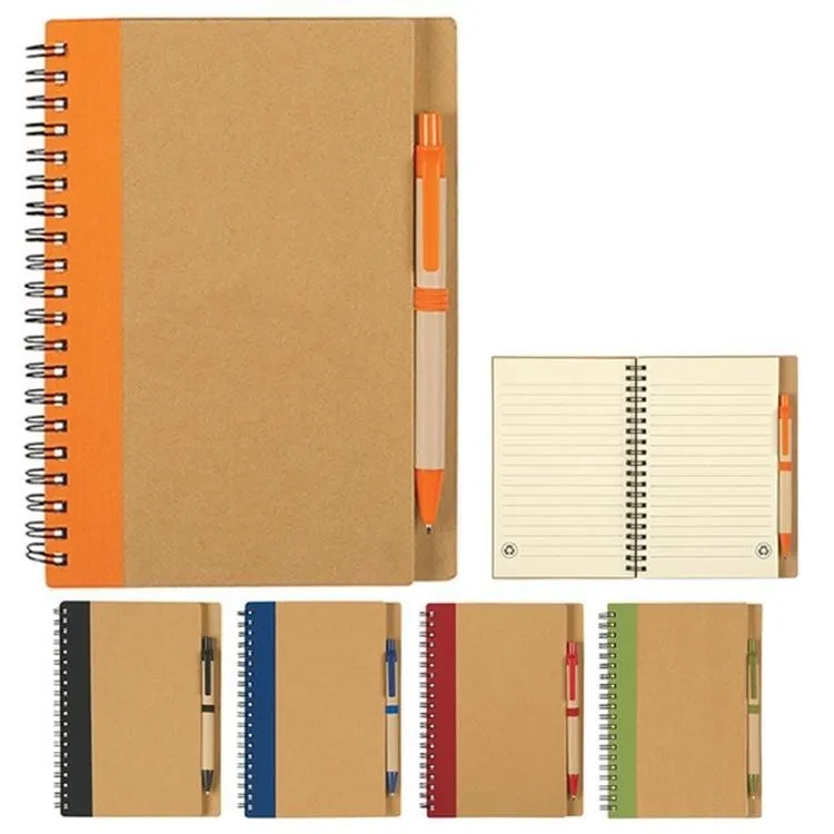 Eco Spiral Notebook With Pen Kraft Paper Spiral Notebook With Pen