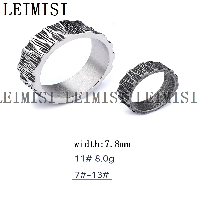 Mens Stainless Steel Special Texture Pattern Silver Dark Retro HipHop Punk Biker Band Ring
