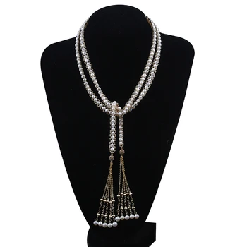 Chic High Quality Freshwater Pearl Long Gold Chain Necklace Tassel Pendant Necklace