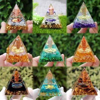 Dropshipping 5cm chakra energy Organite Pyramid natural crystal chips spirit Orgone pyramid healing for home decoration