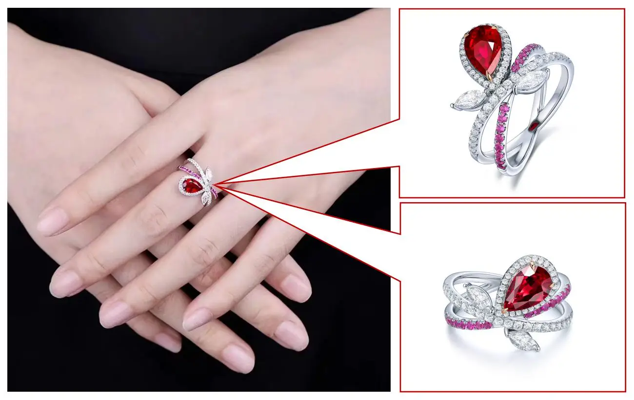 Quality Lab Grown Ruby Gemstone Pear Cut Pigeon Blood Red Ruby Diamond