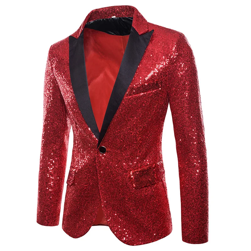 Men's Sequinned Blazer Coat Shiny Gold Performance Evening Jacket_voghion.com