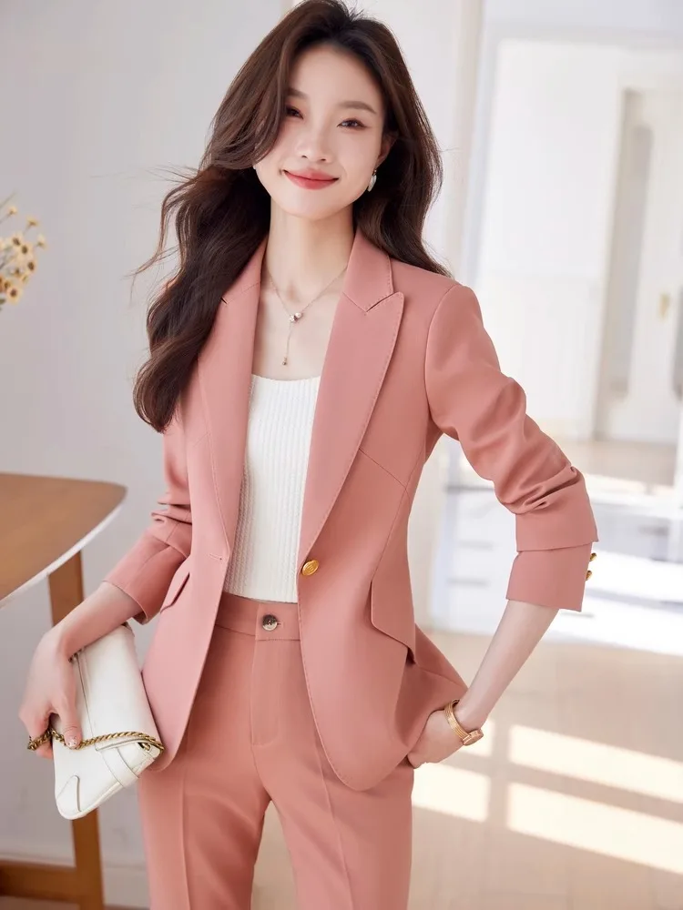 Professional Women's Pink High-End Slit Jacket Suit for Broadcasting  Hosting New Formal Wear with Zip for Office Use Spring Fall