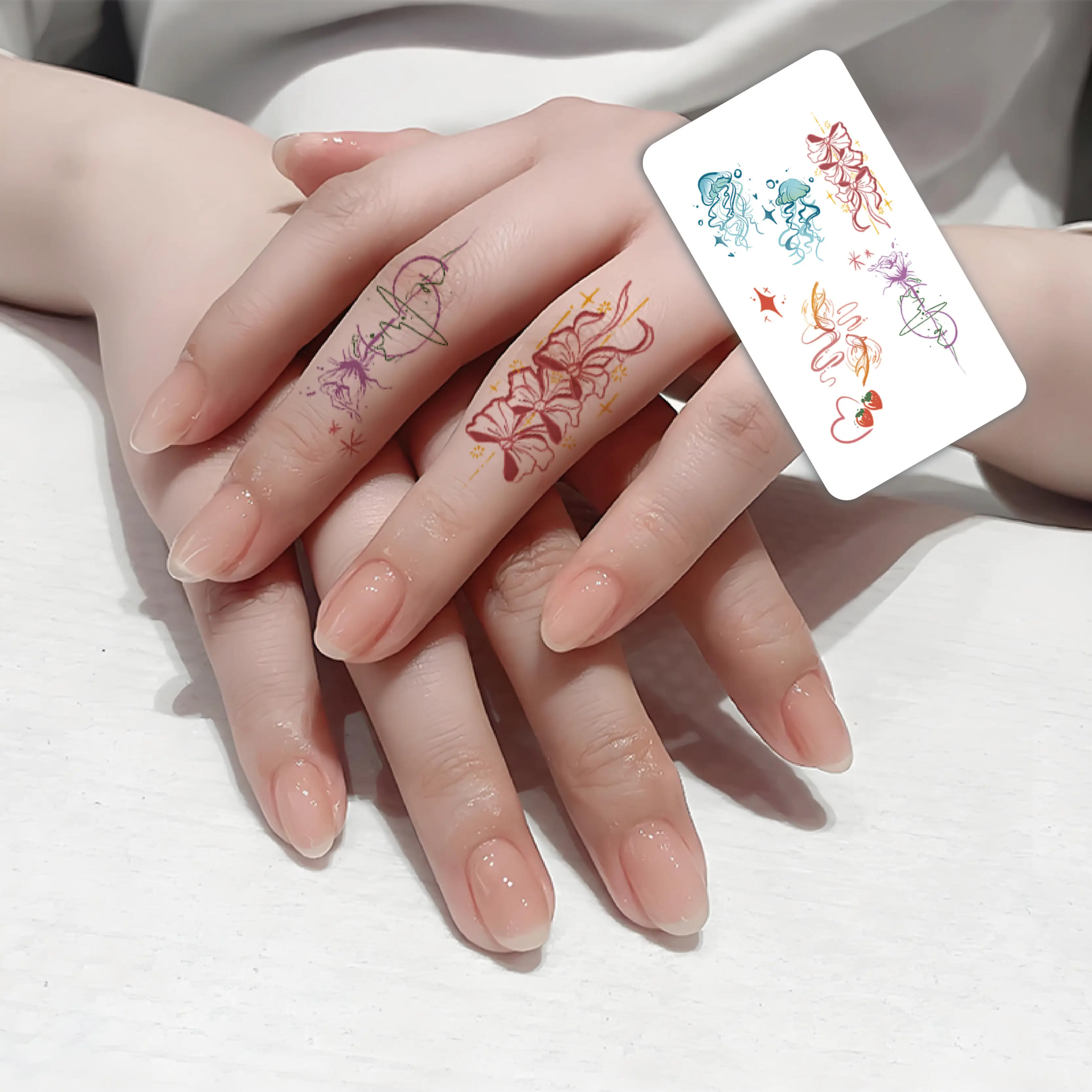 4-Color Set Cute Waterproof Temporary Tattoos for Kids Safe Paper Nail Art with Bow Butterfly Heart Flower for Girls' Parties