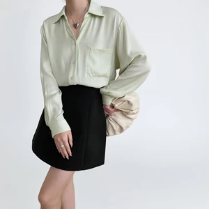 Custom Women's Light Green Viscose Button Down Shirt with Chest Pocket