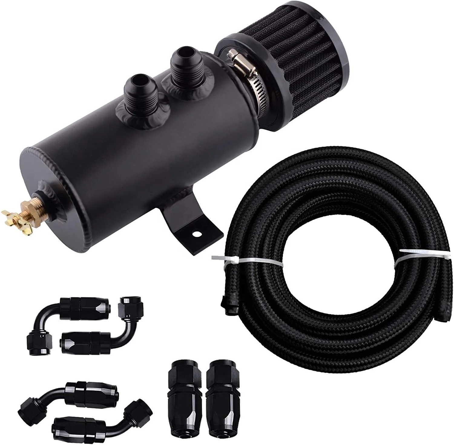 10an Baffled Oil Catch Can Breather Filter Tank With Drain Valve Bundle