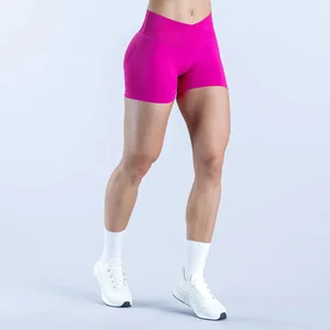 High-waisted Yoga Shorts with Crisscross Waistband; Pleated, Hip-lifting, Low-rise Fitness Pants; Peach-shaped Exercise Pants