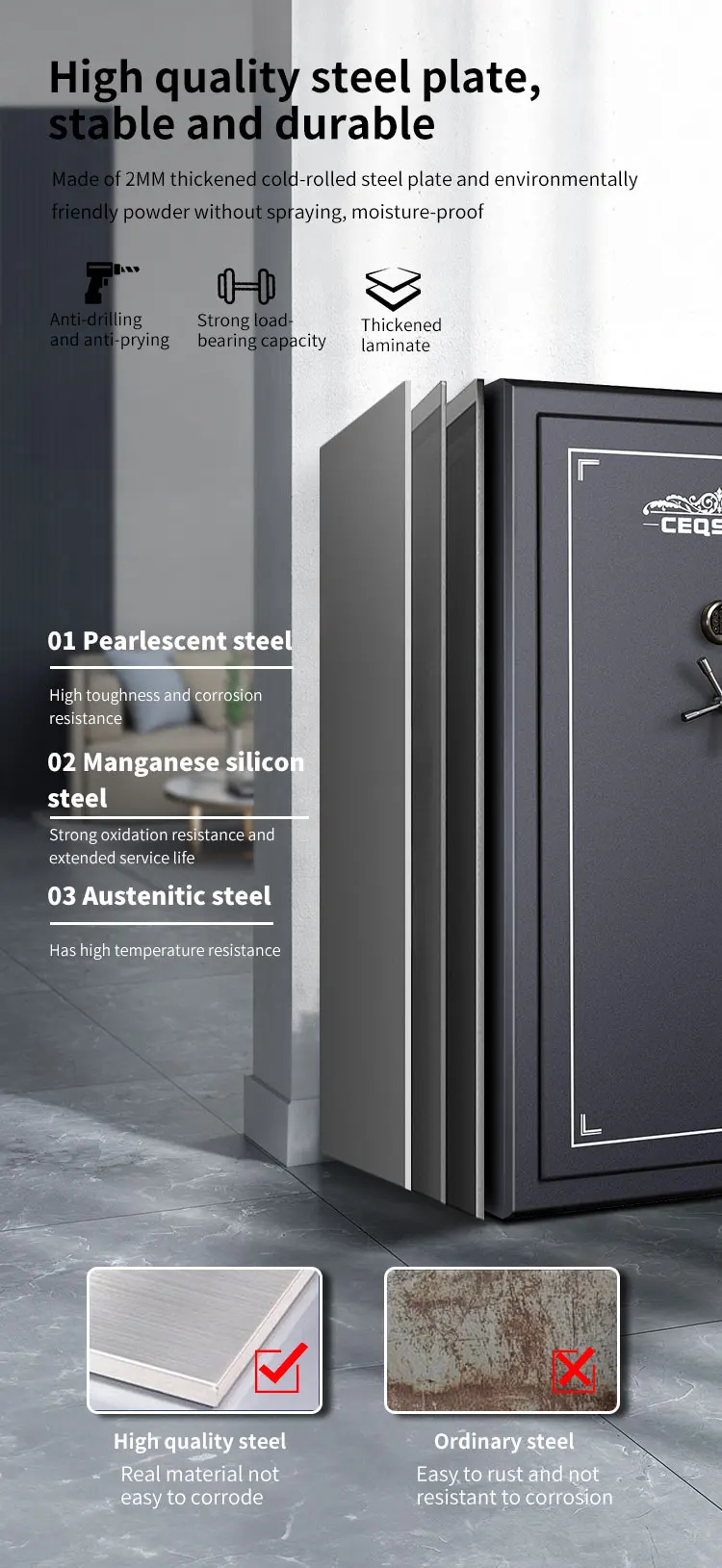 CEQSAFE Black Heavy Duty Fireproof Fire Resistant Welded Home Gun Safe Box factory