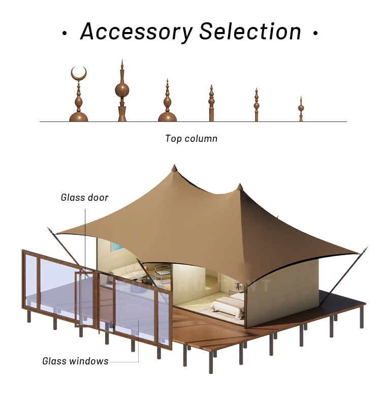 Prefabricated Safari Steel Structure Tents House Luxury Glamping Hotel