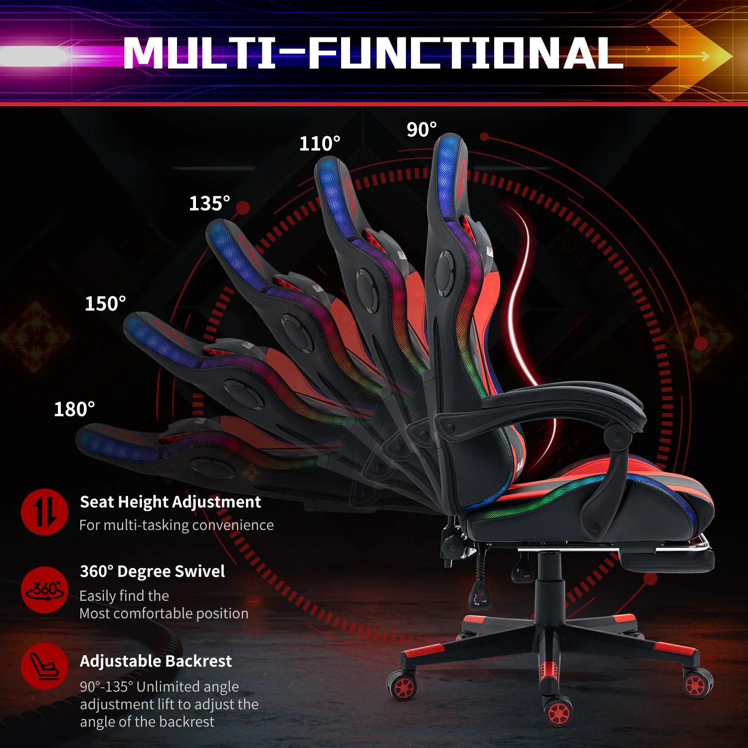 High Quality RGB Racing Computer Gaming Chair LED Game Chair with Speakers and Massage