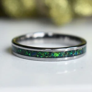 Wholesale Natural Opal Inlay Ring & Crush Opal Jewelry Customizable Emerald Stainless Steel Wedding Gemstone Inlay Ring Band