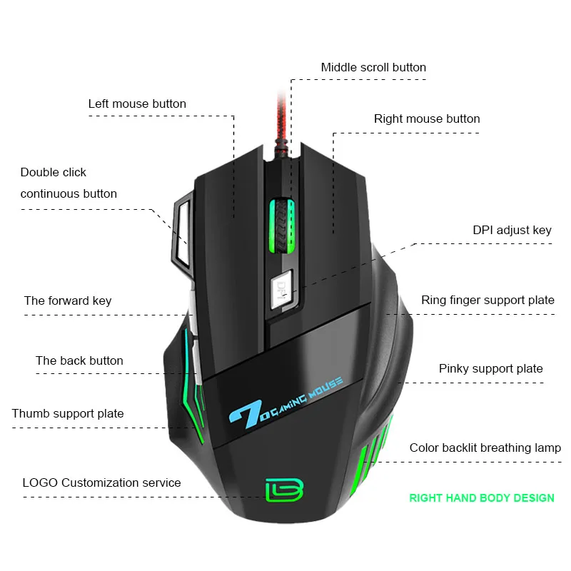 BAJEAL G5 Factory Direct Sales Colorful Backlight Mouse Usb 7D Mouse  Gaming for Computer PC