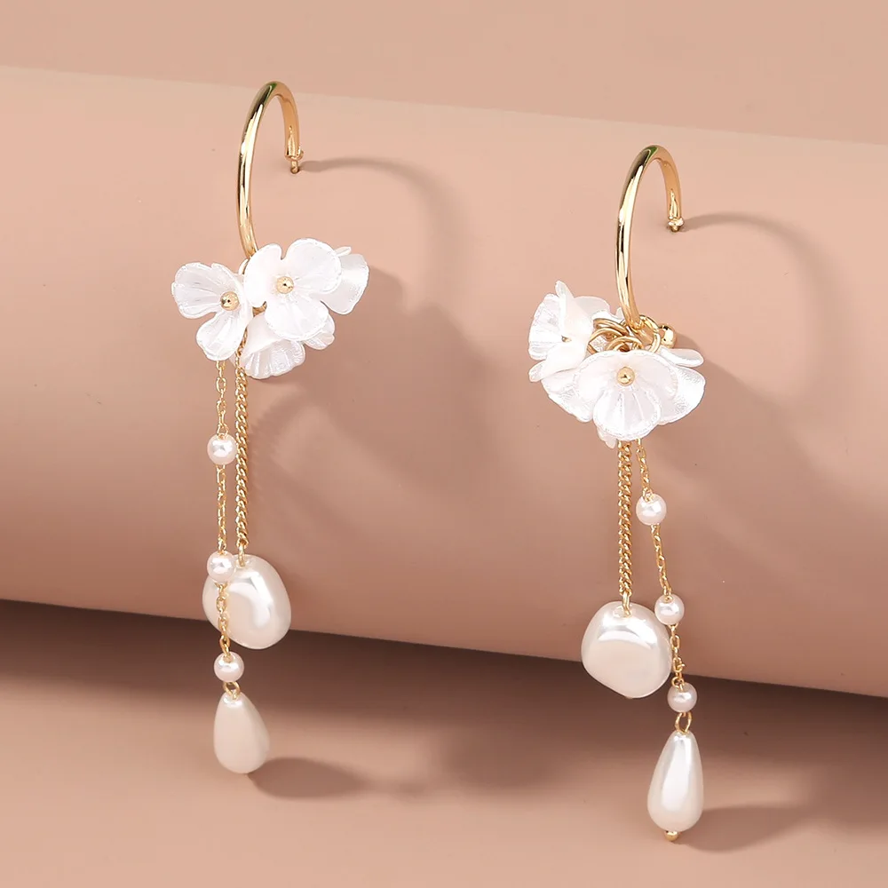 Korean Style Women Charm Flower Pearl Ear Stud Dangle Drop Earrings Jewelry Gift 