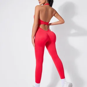 Women's Sexy Peach Hip Sports Bodysuit Backless Slimming Fitness Jumpsuit for Vacation Fitness & Yoga Wear sports suits