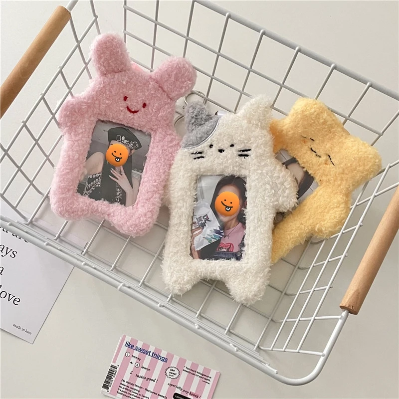 3 Inch Cute Plush Bunny Rabbit Cat Idol Kpop Photocard Keychain Holder