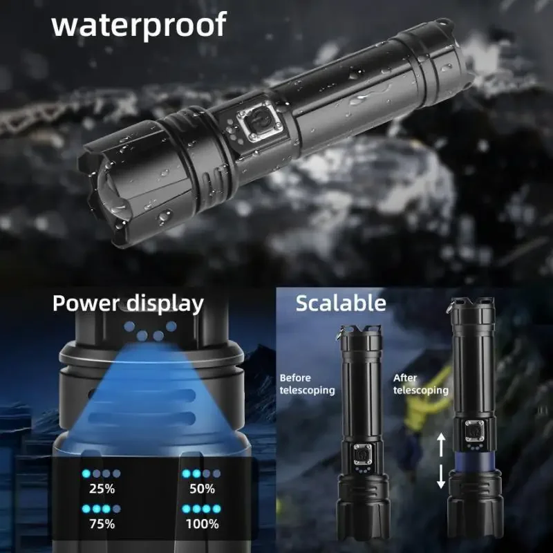 P70 Led Outdoor Camping Ultra Bright P70 LED Flashlight USB Rechargeable Zoom ...
