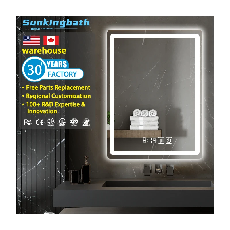 Led Luxury Bathroom Vanity Wall Decoration Large Wall Framed Mirror Illuminated Rectangle Magnification Hotel Modern Mirror