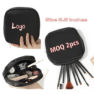 Custom Logo Print Factory Supply 5.5 Inches Polyester Zipper Pack Multi-Functional Black Solid Color Hygiene Storage Makeup Bags