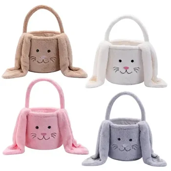 Personalized Easter Egg Hunting Plush Bunny Bucket Polyester Easter Basket Tote Bag for Easter Decorations