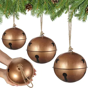 Vintage Gold Christmas Bell Ornaments Crisp and Loud Antiqued Iron Pendant Bell with Three-star Metal Craft