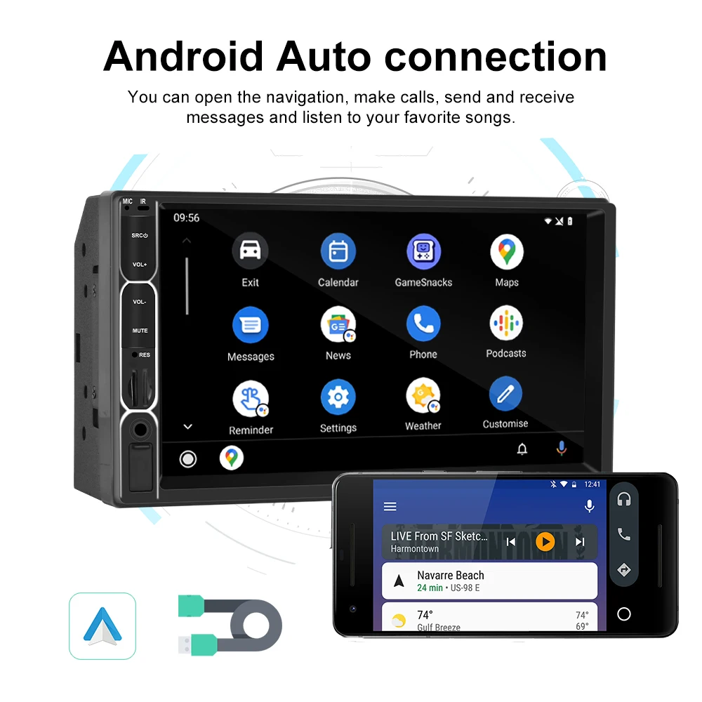 Podofo 2Din 7'' MP5 Carplay Android Auto Car Stereo Double Din FM Audio Mp5 Player Autoradio 7 inch Car Radio Player