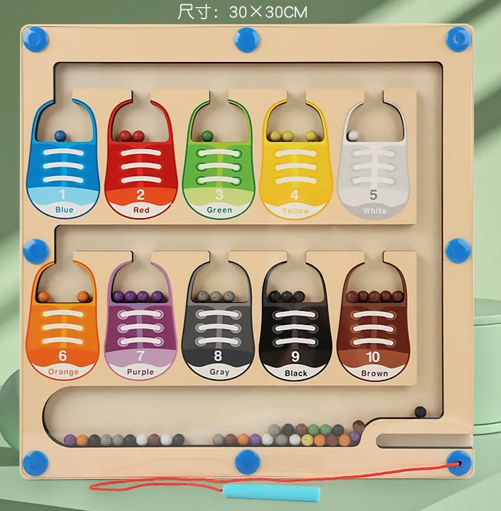 Labirinto magnetico in legno Montessori Giocattolo Ordinamento dei colori Forma Corrispondenza Giocattolo educativo precoce Apprendimento della matematica Puzzle Board per bambini  26