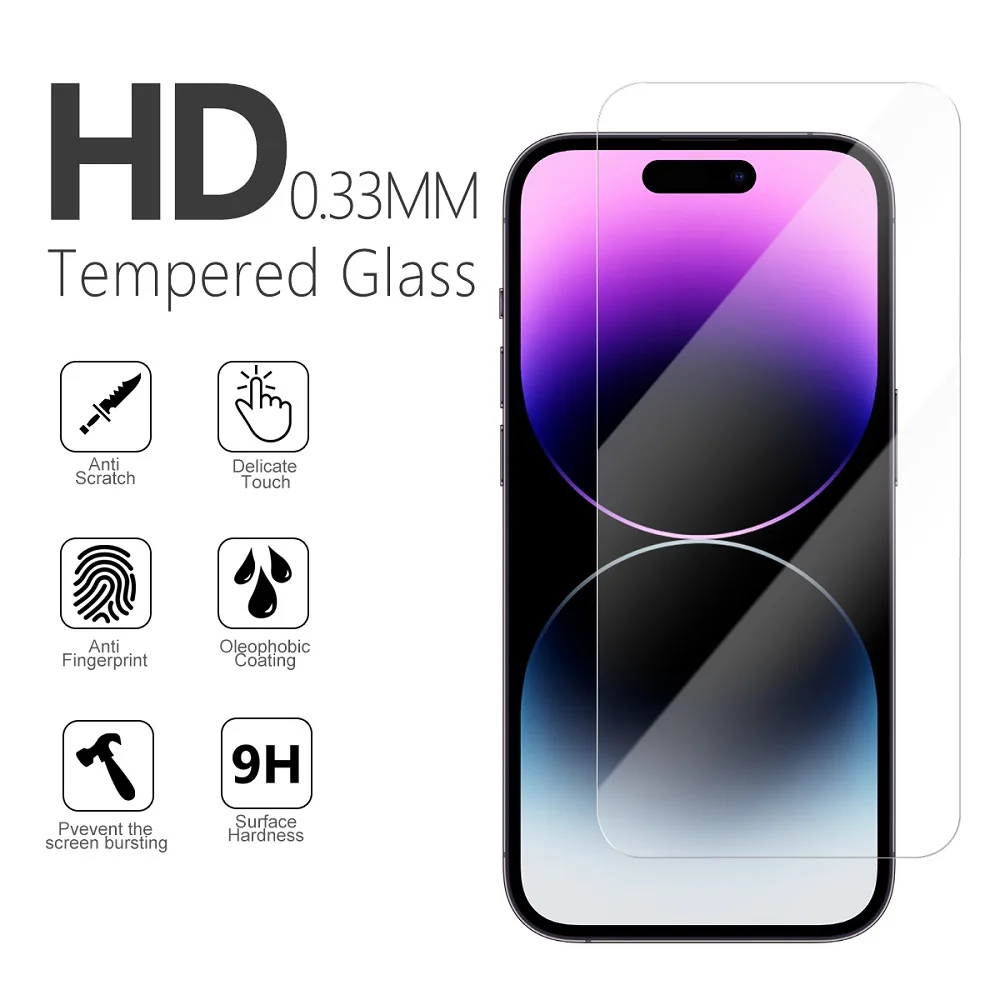 Закаленное стекло для iPhone 14 14 Pro 14 Pro max, защита экрана 9H 2.5D 0,33 мм, прозрачная защитная пленка для экрана без пузырьков