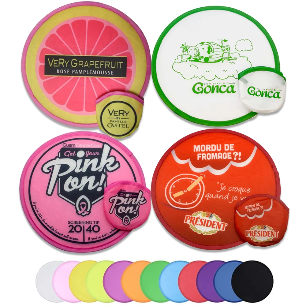 Custom Printed Soft Pet Flying Disc Round Nylon Hand Folding Fan with Pouch