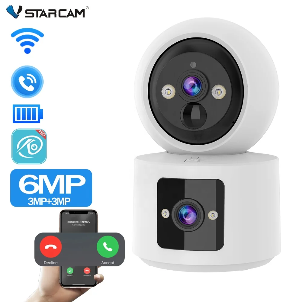 CB90DR One Click Call OKam Pro 3MP Full HD New Design CB90DR Indoor Camera 360 Wifi Battery Camera PIR Dual Lens Camera