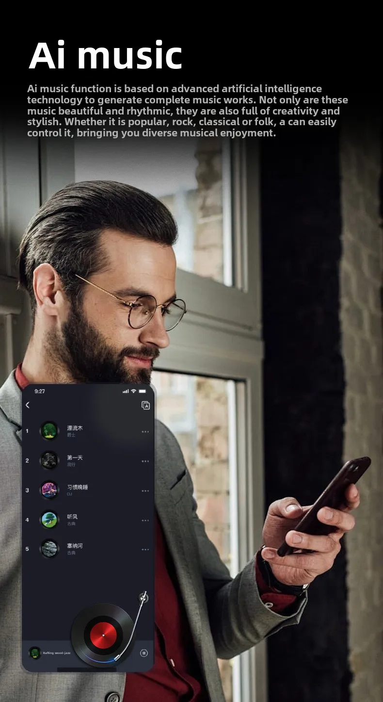 75 Languages Simultaneous Interpretation Real-time Meeting Smart AI Translation Headphones Black Polarized glasses