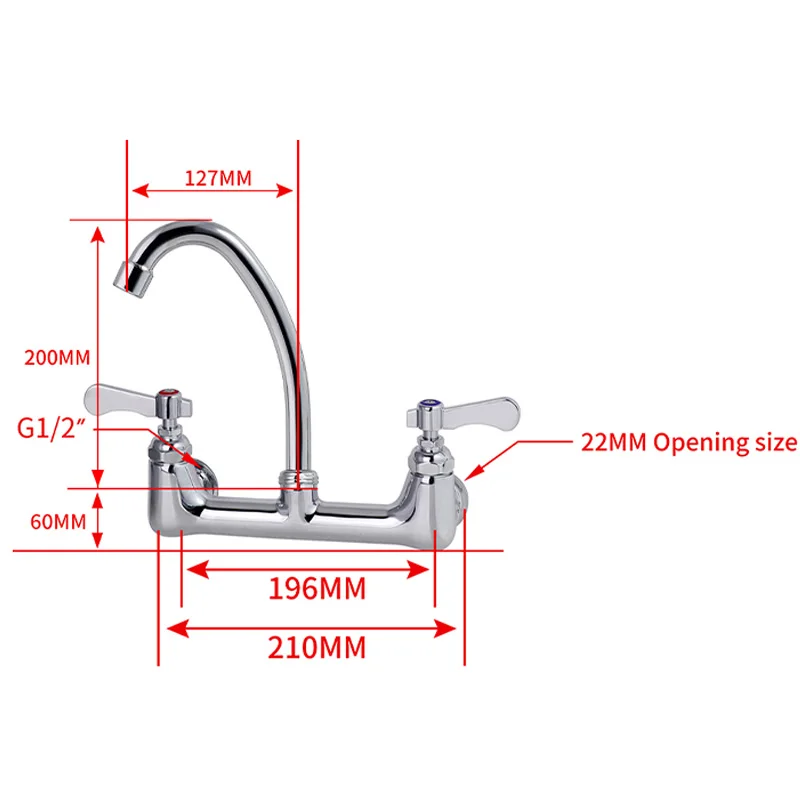 High Quality Commercial Kitchen 5/12 Inch Faucets Sink Taps with Wall-mounted Two Handles Bathroom Kitchen Faucet Tap Customized manufacture