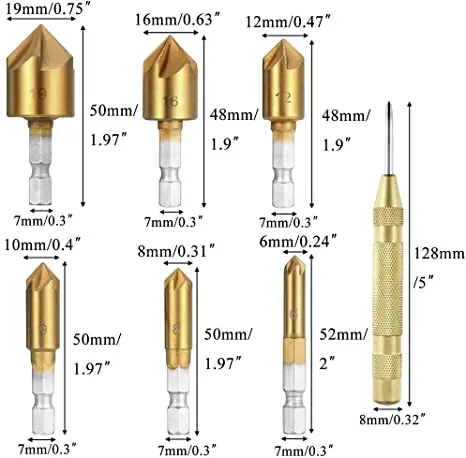 34 Pack Wood Working Chamfer Drilling Tools, 6 Countersink Drill Bit 34 Pack Wood Working Chamfer Drilling Tools, 6 Countersink Drill Bit