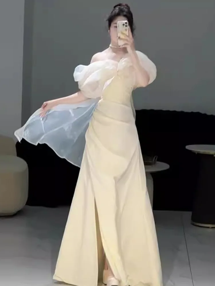 S2015l Champagne Color Beautiful Engagement Light Wedding Dress Bride Toast Dress High-end Light Luxury Niche Evening Dress