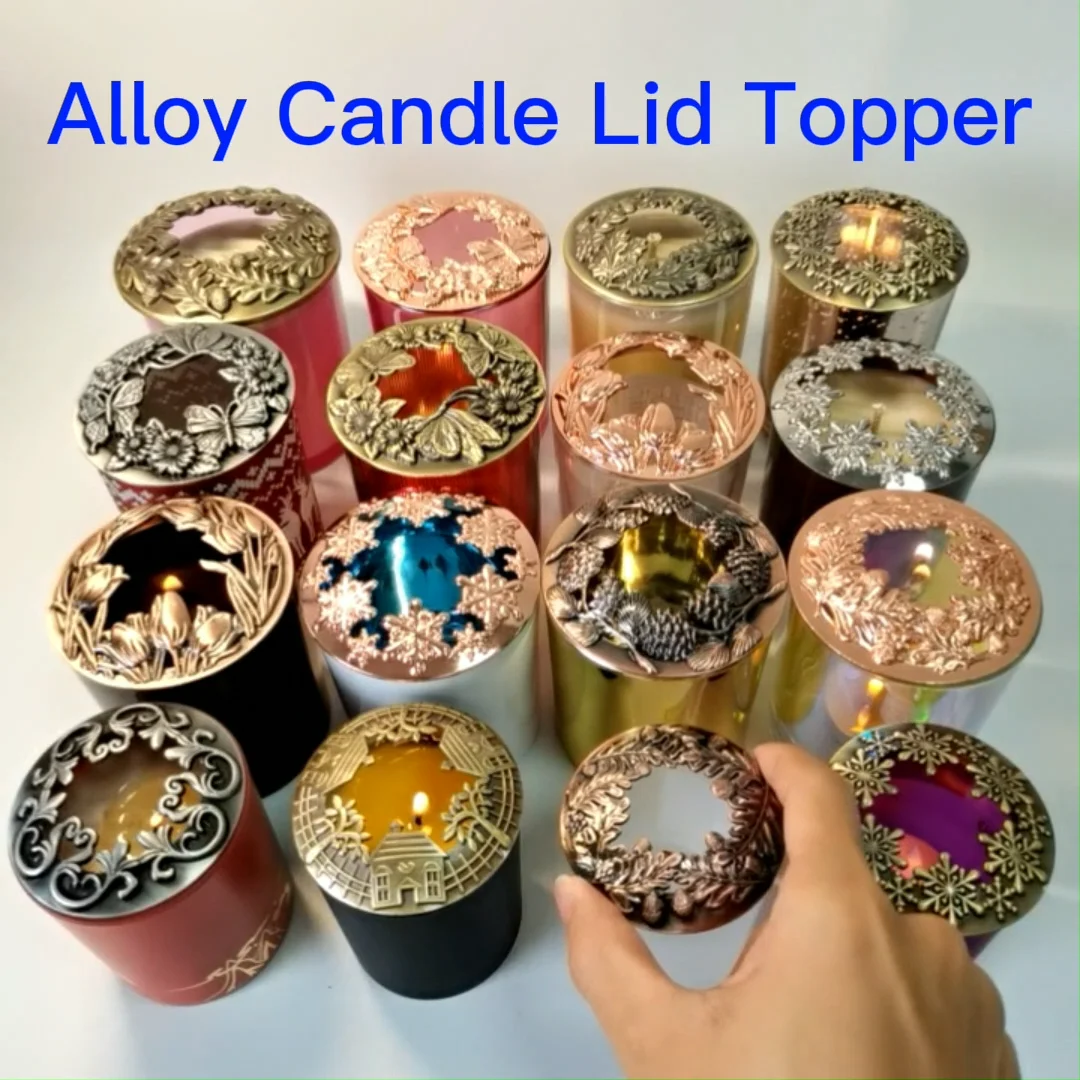Metal Hollow Candle Topper Cover Glass Scented Candle Jar Zinc Alloy