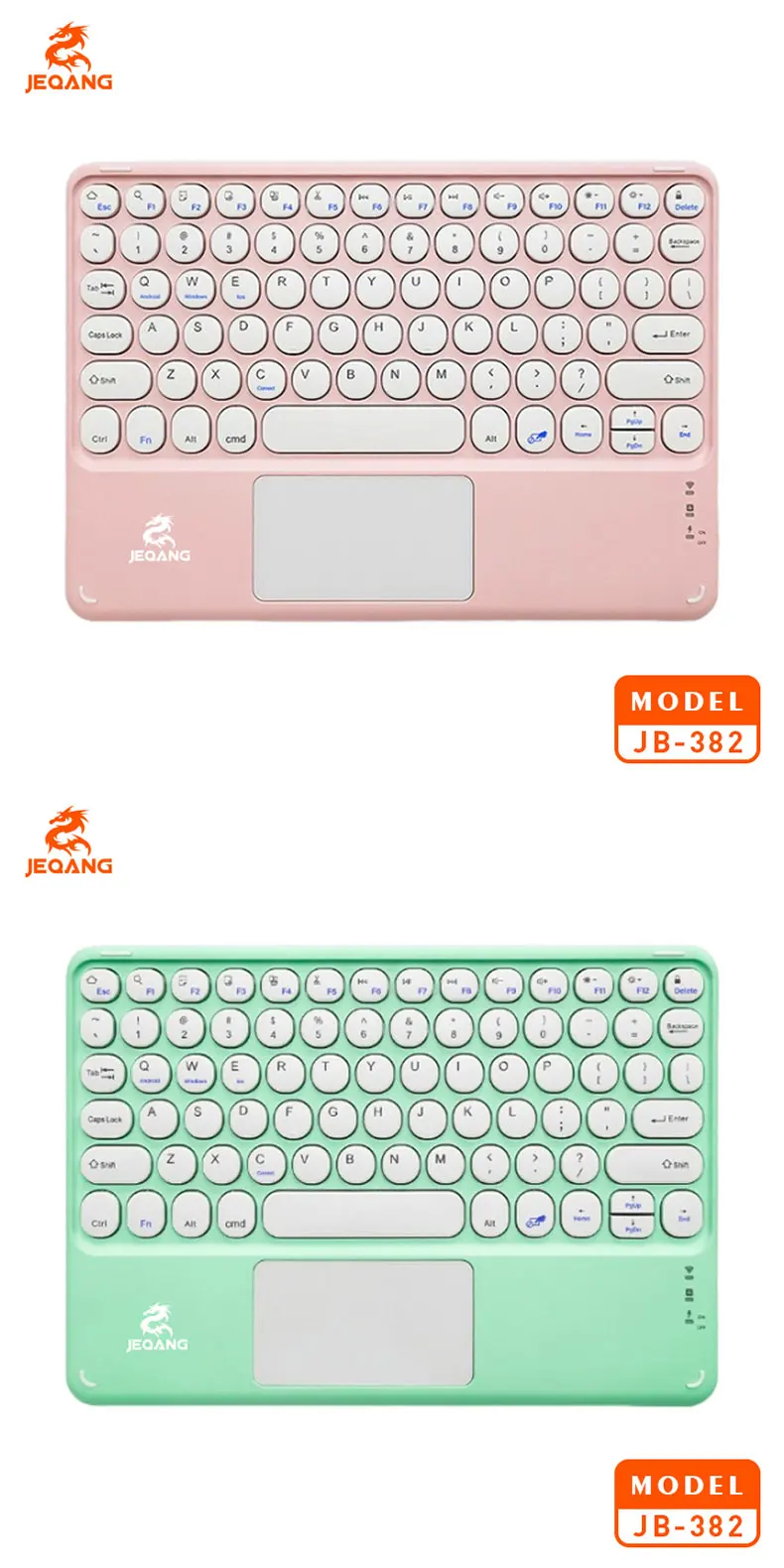 Jeqang JB-382 Ultra-Thin Optical Wireless for Mini Keyboard with USB-C Charging Touchpad New Plastic for PC/Laptop Use