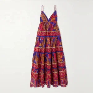 Clothing Manufacturer Custom V Neck Sleeveless Layered Print Elegant Casual Women's Clothing Summer 2023 Dresses
