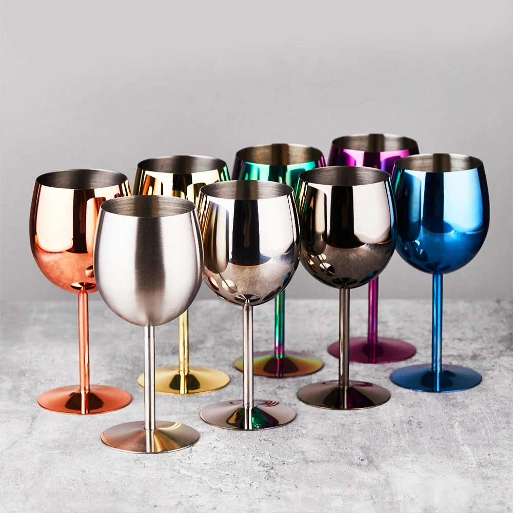 Factory Custom Logo 350ml Drinking Wine Cup Reusable Stemmed Bar Champagne Stainless Steel Unbreakable Red Wine Glass Goblet Mug