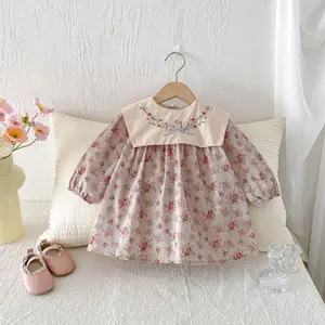 New Arrival Little Baby Girls Vintage Flower Dresses Infant Toddler Kids Embroidery Collar Dress for Autumn Clothes for Kids