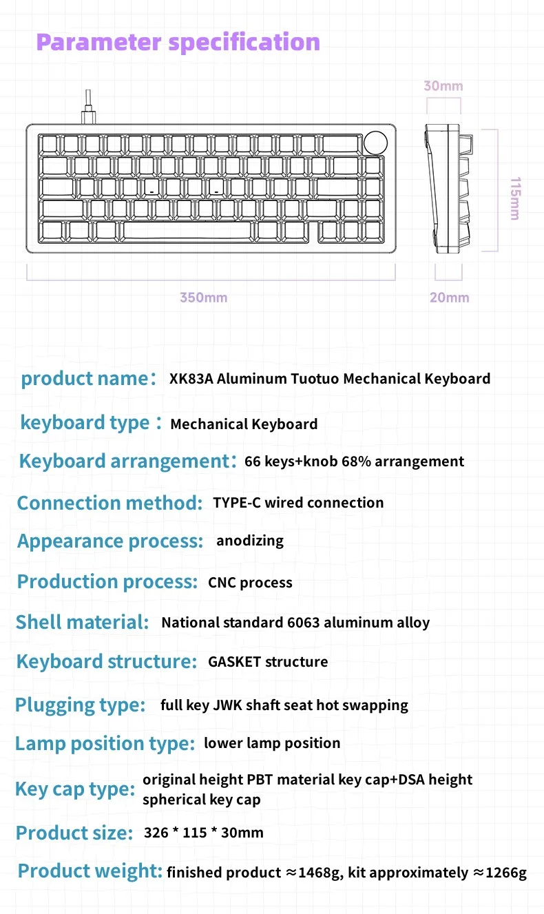 New Arrival 66 Key Backlit Aluminum Mechanical Keyboard Usb Wired 65 ...