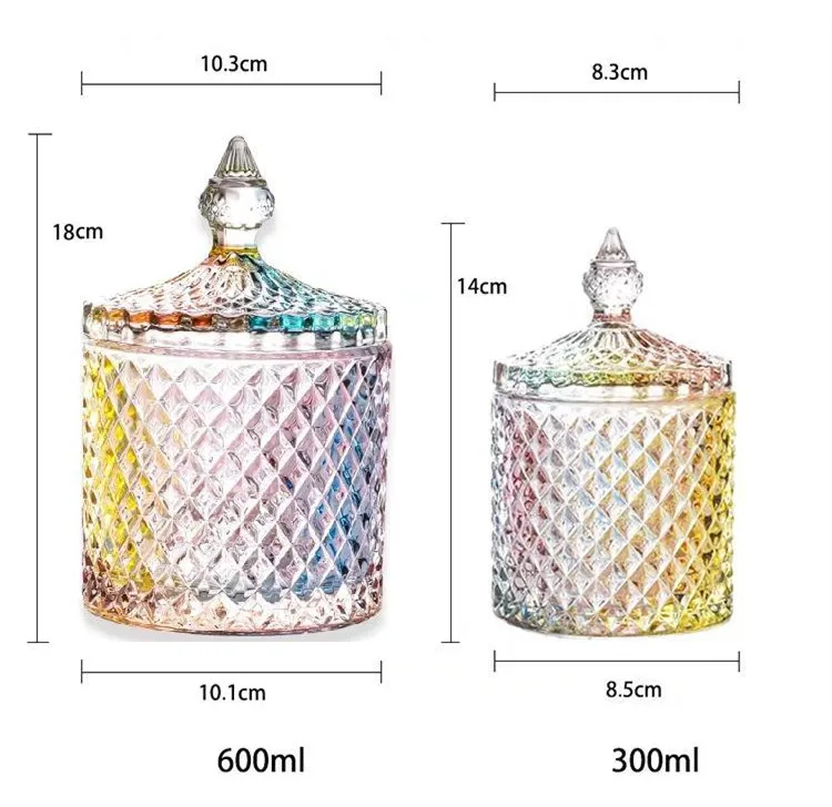 Luxury Electroplating Glass Candy Container And Lid Cut Glass Candle ...