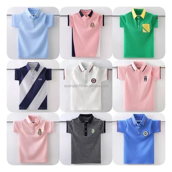 Wholesale custom summer kids toddler clothing boys cotton knitted baby short sleeve color block polo shirts children's t-shirts